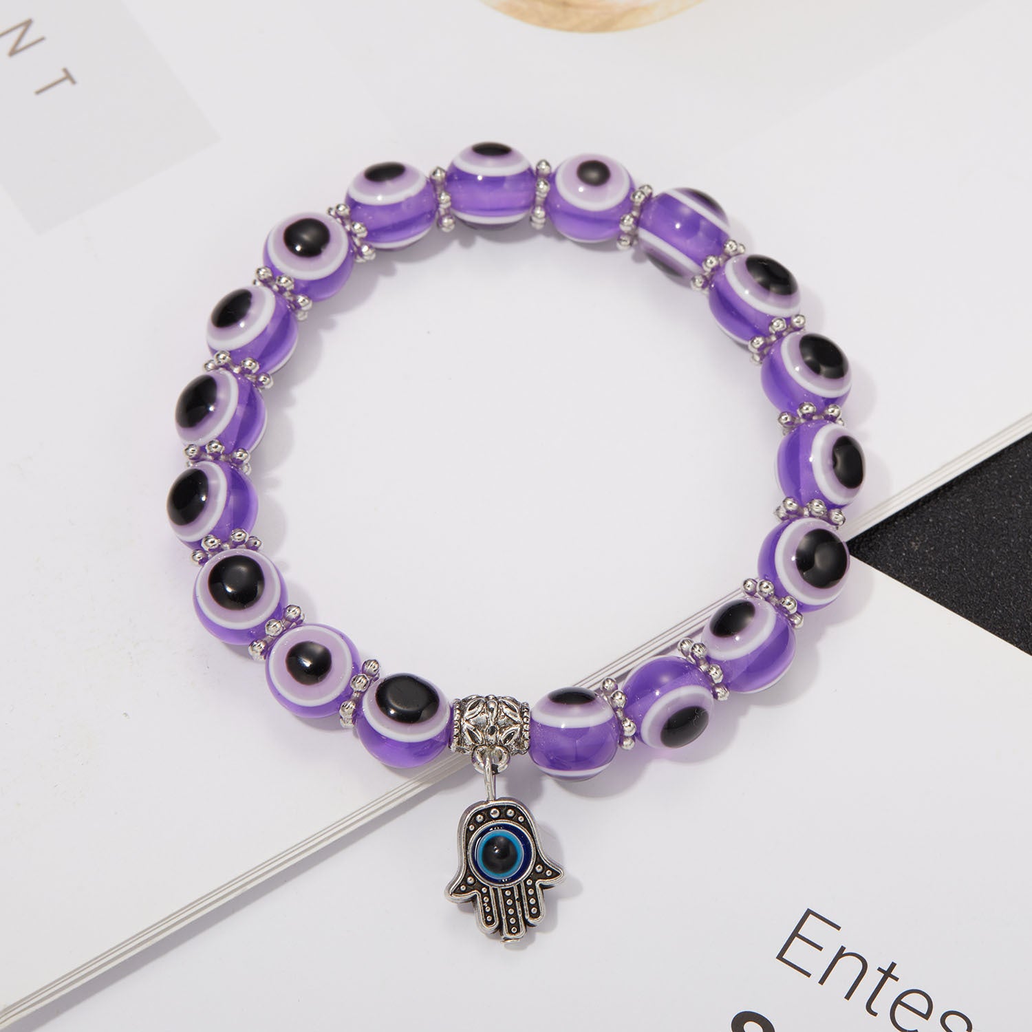 Wholesale Palm Hollow Devil Eyes Beaded Elastic Bracelet